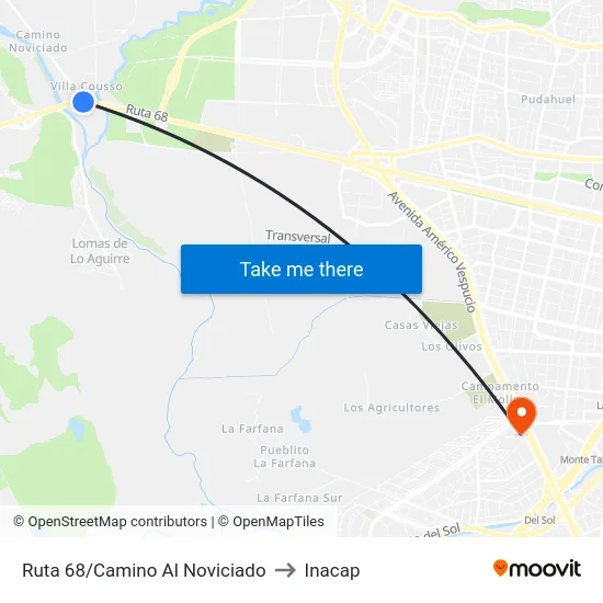 Ruta 68/Camino Al Noviciado to Inacap map