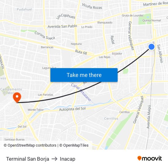 Terminal San Borja to Inacap map