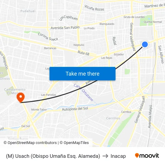 (M) Usach (Obispo Umaña Esq. Alameda) to Inacap map