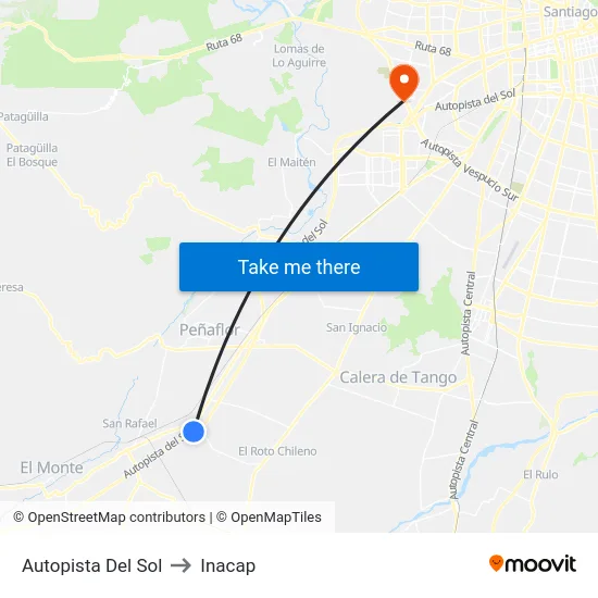 Autopista Del Sol to Inacap map