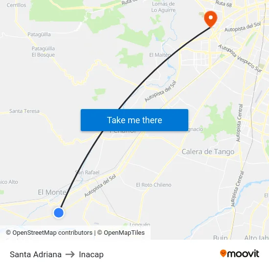 Santa Adriana to Inacap map