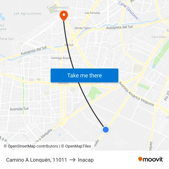 Camino A Lonquén, 11011 to Inacap map
