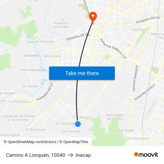 Camino A Lonquén, 10040 to Inacap map