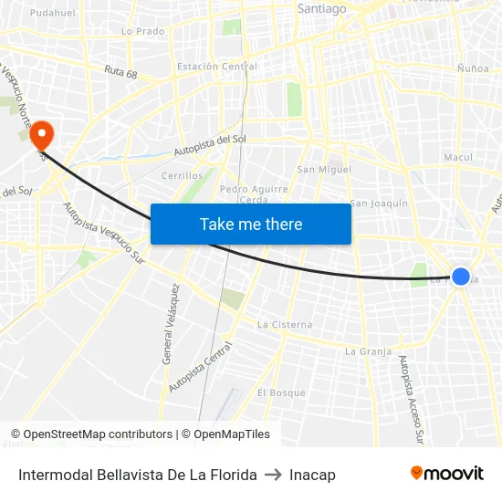 Intermodal Bellavista De La Florida to Inacap map