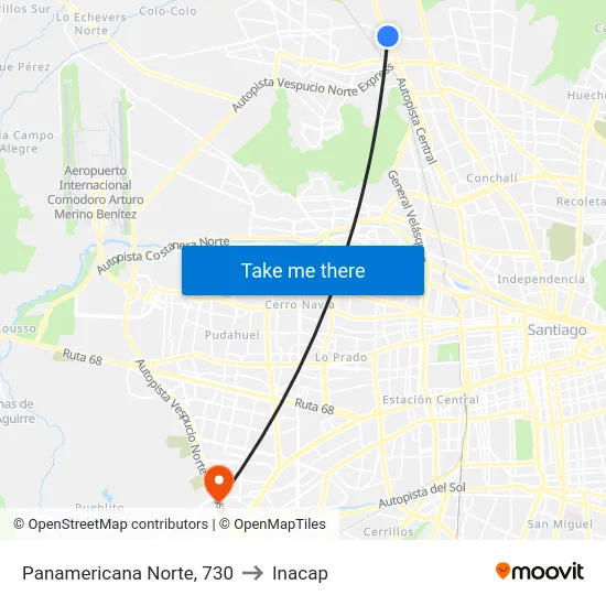 Panamericana Norte, 730 to Inacap map