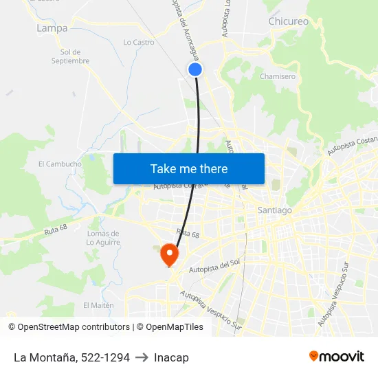 La Montaña, 522-1294 to Inacap map