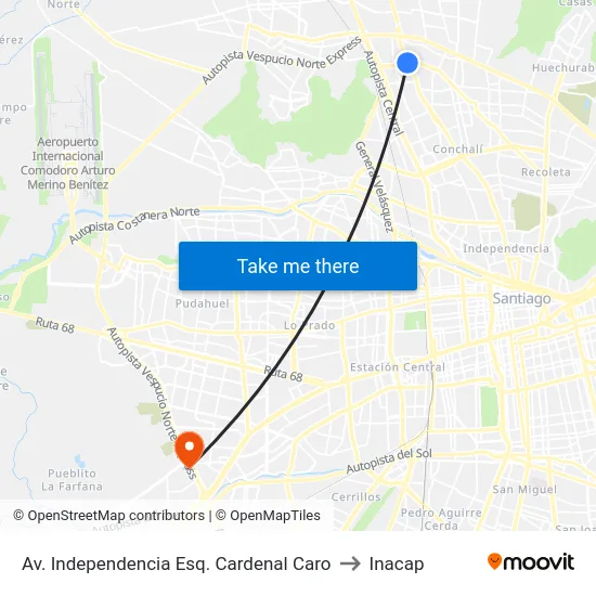Av. Independencia Esq. Cardenal Caro to Inacap map