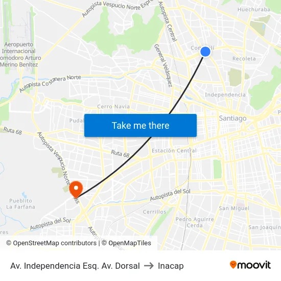 Av. Independencia Esq. Av. Dorsal to Inacap map