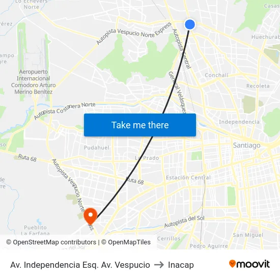 Av. Independencia Esq. Av. Vespucio to Inacap map