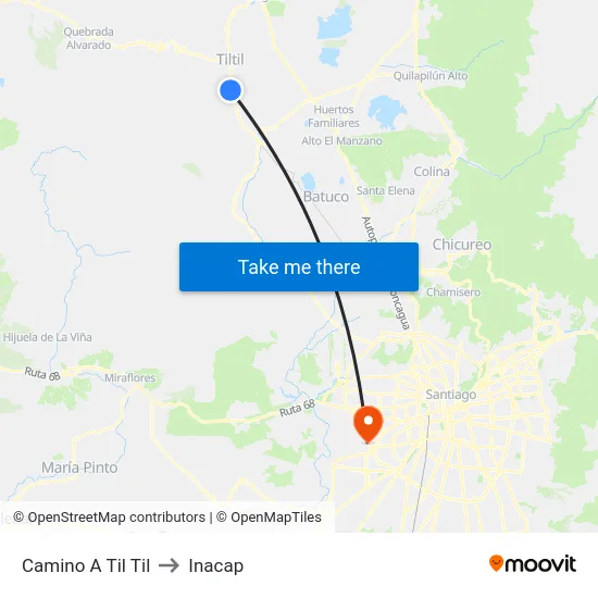 Camino A Til Til to Inacap map