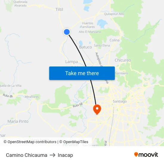 Camino Chicauma to Inacap map
