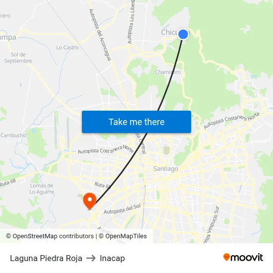 Laguna Piedra Roja to Inacap map