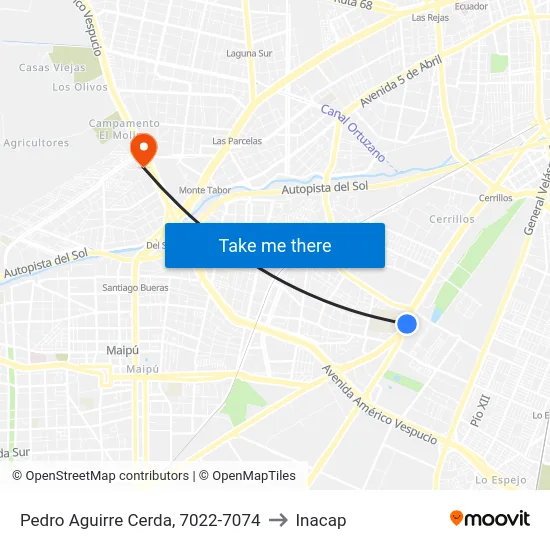 Pedro Aguirre Cerda, 7022-7074 to Inacap map