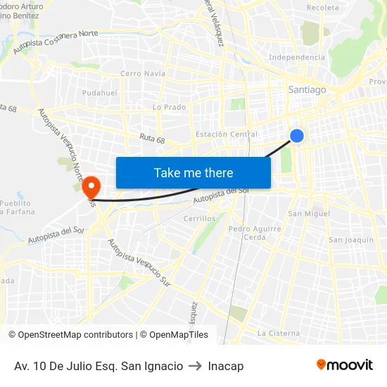 Av. 10 De Julio Esq. San Ignacio to Inacap map