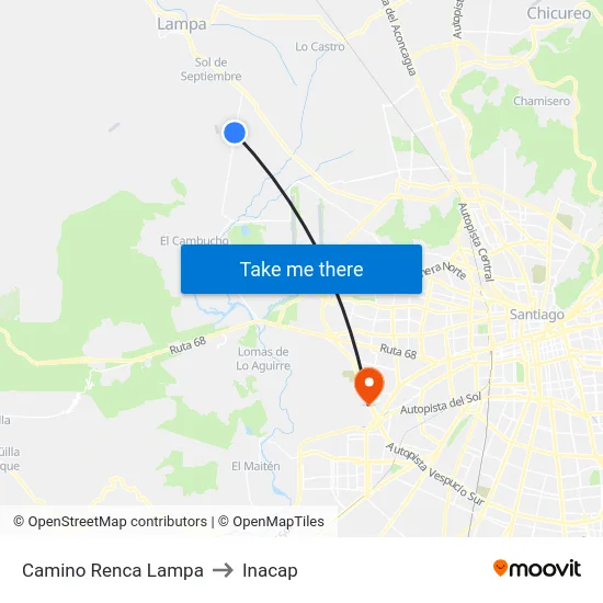 Camino Renca Lampa to Inacap map