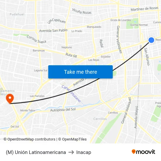 (M) Unión Latinoamericana to Inacap map