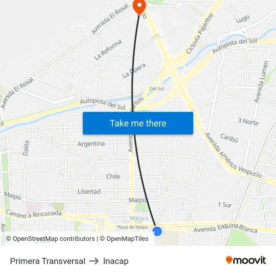 Primera Transversal to Inacap map