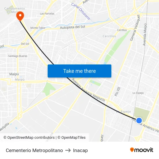 Cementerio Metropolitano to Inacap map