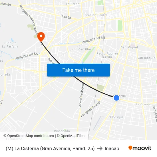 (M) La Cisterna (Gran Avenida, Parad. 25) to Inacap map