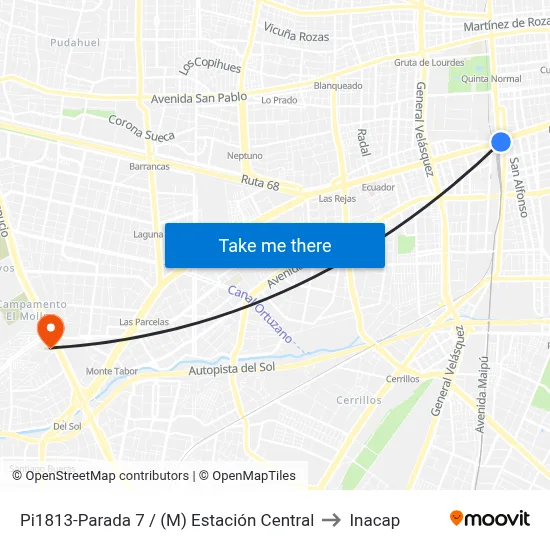 Pi1813-Parada 7 / (M) Estación Central to Inacap map
