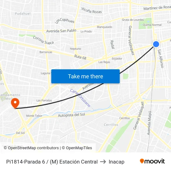 Pi1814-Parada 6 / (M) Estación Central to Inacap map