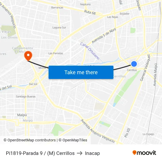 Pi1819-Parada 9 / (M) Cerrillos to Inacap map