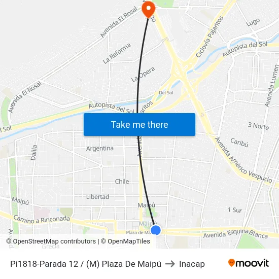 Pi1818-Parada 12 / (M) Plaza De Maipú to Inacap map