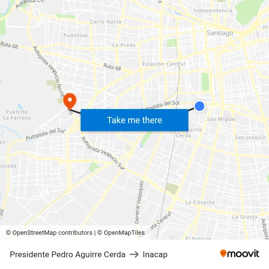 Presidente Pedro Aguirre Cerda to Inacap map