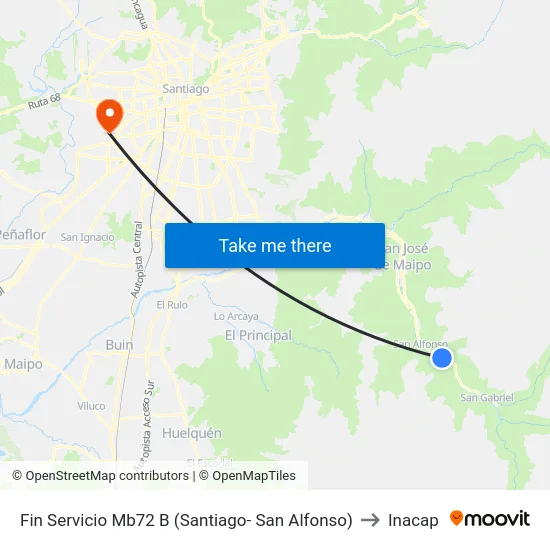 Fin Servicio Mb72 B (Santiago- San Alfonso) to Inacap map