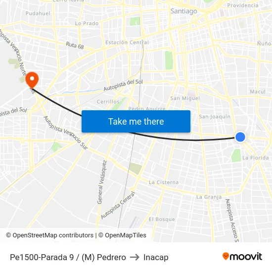 Pe1500-Parada 9 / (M) Pedrero to Inacap map