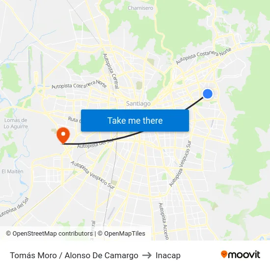 Tomás Moro / Alonso De Camargo to Inacap map