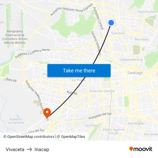 Vivaceta to Inacap map