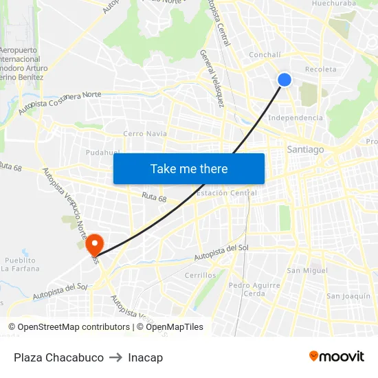 Plaza Chacabuco to Inacap map