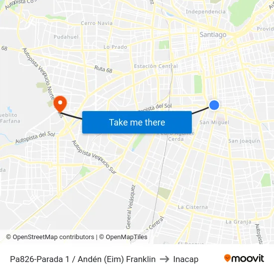 Pa826-Parada 1 / Andén (Eim) Franklin to Inacap map