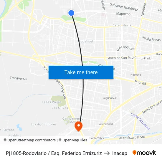 Pj1805-Rodoviario / Esq. Federico Errázuriz to Inacap map