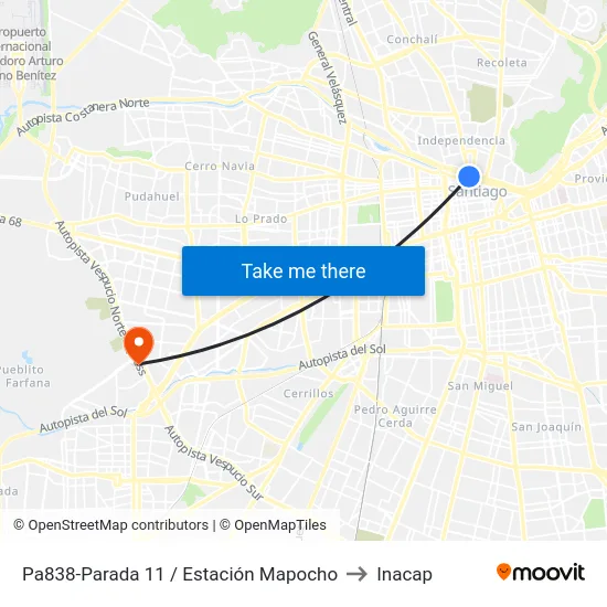 Pa838-Parada 11 / Estación Mapocho to Inacap map