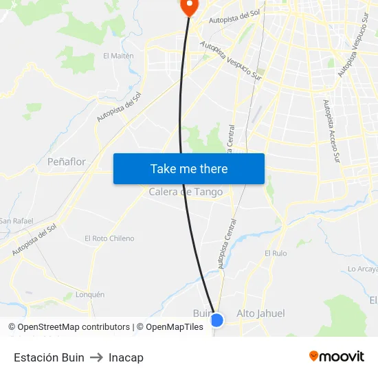 Estación Buin to Inacap map