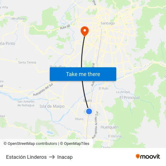 Estación Linderos to Inacap map