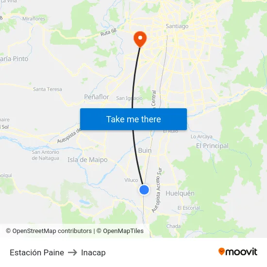 Estación Paine to Inacap map