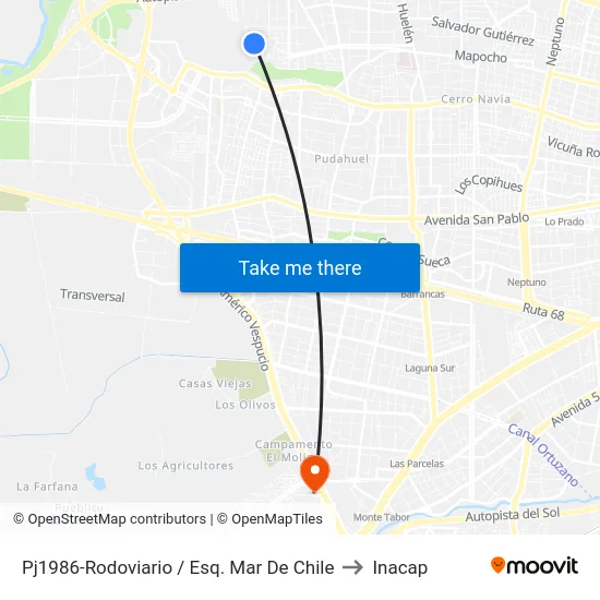 Pj1986-Rodoviario / Esq. Mar De Chile to Inacap map