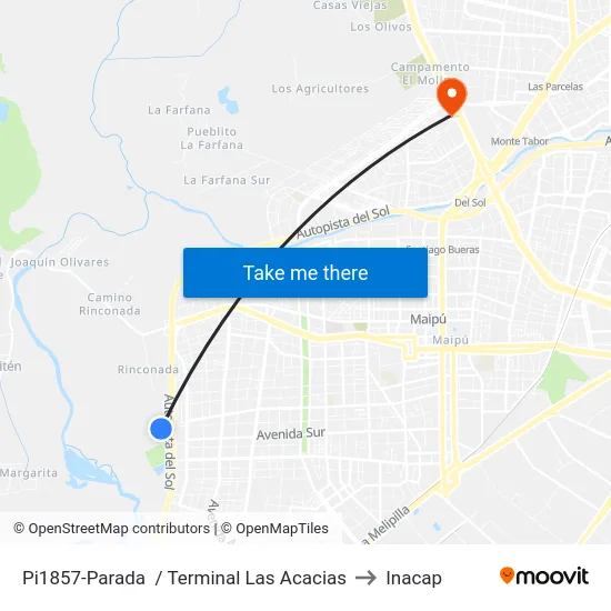 Pi1857-Parada  / Terminal   Las Acacias to Inacap map