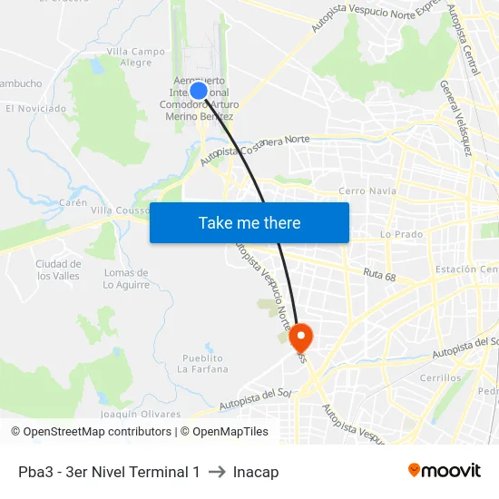 Pba3 - 3er Nivel Terminal 1 to Inacap map