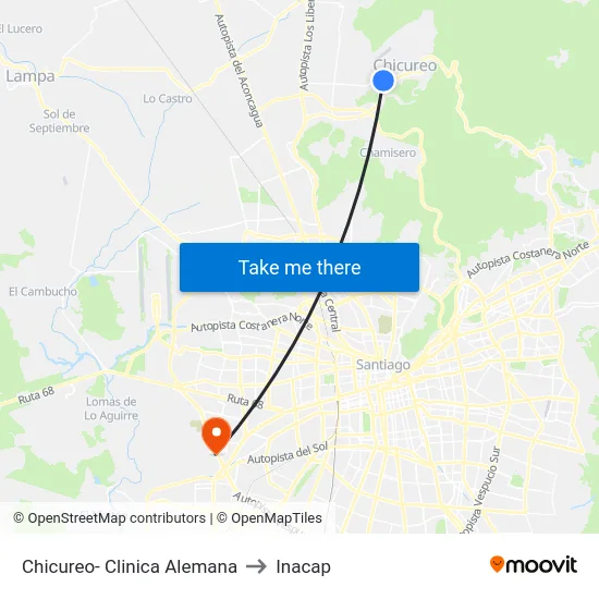 Chicureo- Clinica Alemana to Inacap map