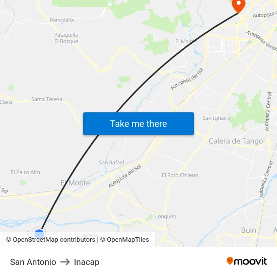 San Antonio to Inacap map