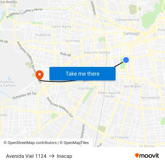 Avenida Viel 1124 to Inacap map