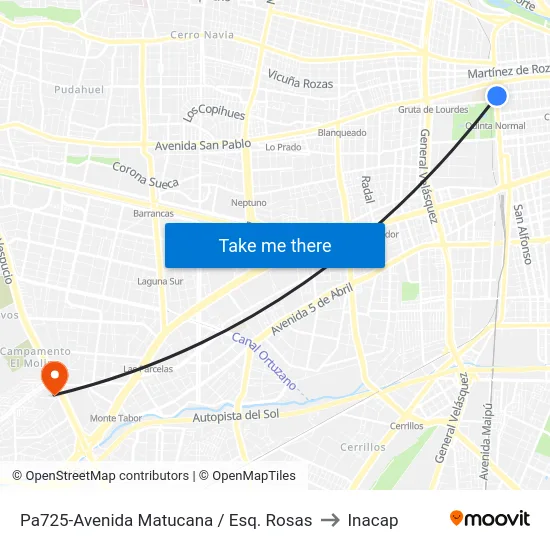 Pa725-Avenida Matucana / Esq. Rosas to Inacap map
