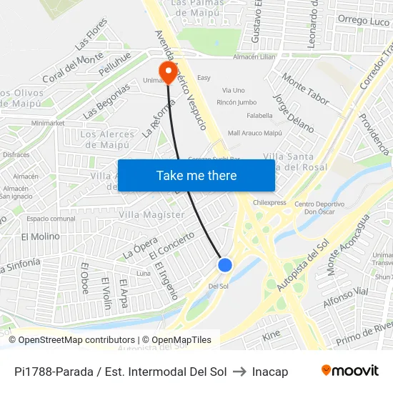 Pi1788-Parada / Est. Intermodal Del Sol to Inacap map