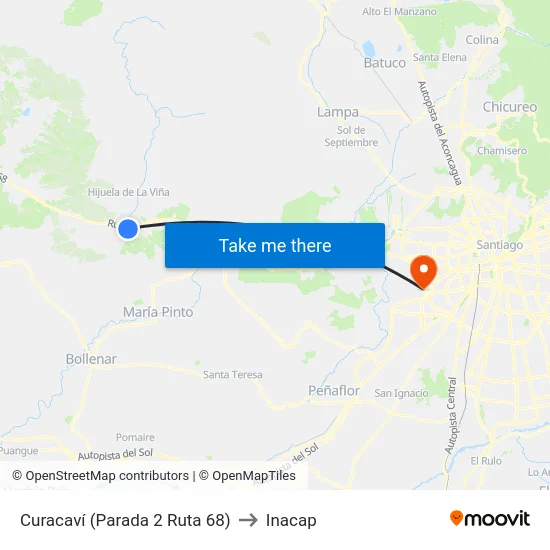 Curacaví (Parada 2 Ruta 68) to Inacap map