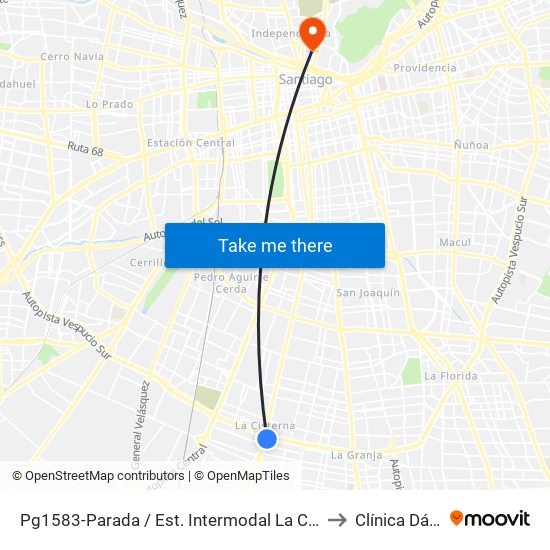 Pg1583-Parada / Est. Intermodal La Cisterna to Clínica Dávila map