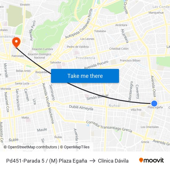 Pd451-Parada 5 / (M) Plaza Egaña to Clínica Dávila map